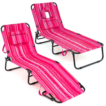 Set of 2 Folding Face Down Tanning Chair with Face Hole 3 Removable Pillows