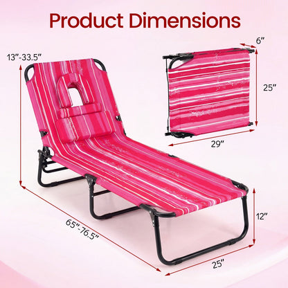 Set of 2 Folding Face Down Tanning Chair with Face Hole 3 Removable Pillows