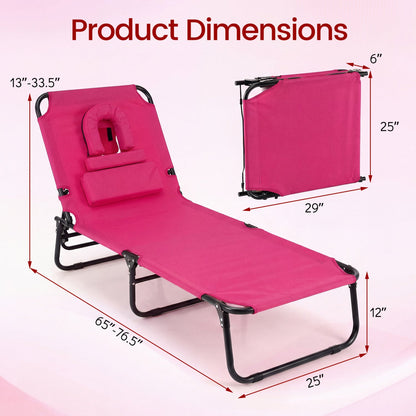 Set of 2 Folding Face Down Tanning Chair with Face Hole 3 Removable Pillows