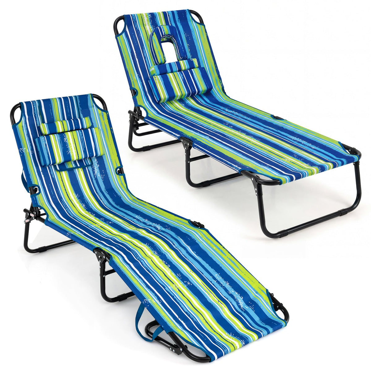 Set of 2 Folding Face Down Tanning Chair with Face Hole 3 Removable Pillows