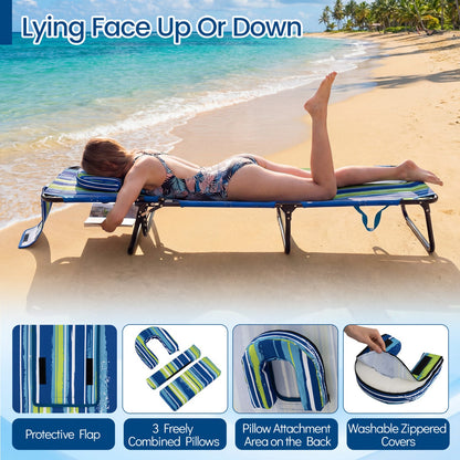 Set of 2 Folding Face Down Tanning Chair with Face Hole 3 Removable Pillows