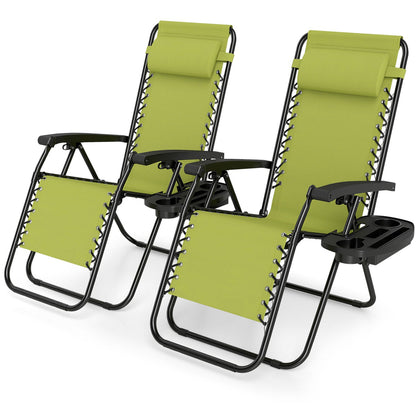 Zero Gravity Lounge Chairs Set of 2 with Cup Holders
