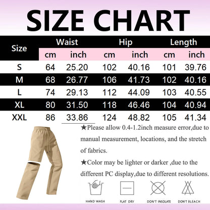 Women's Casual Waterproof Hiking Pants Loose Fit Zip Off Convertible Shorts High Waist Drawstring Wide Leg Pants With Pockets