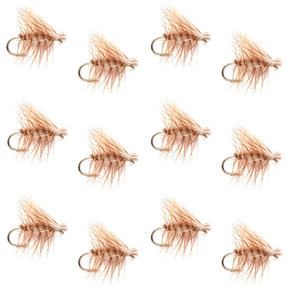 Tan Elk Hair Caddis Classic Trout Dry Fly - 12 Flies Size 12