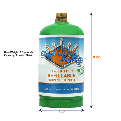 Flame King Refillable 1 lb Propane Cylinder, DOT-Certified LP Tank