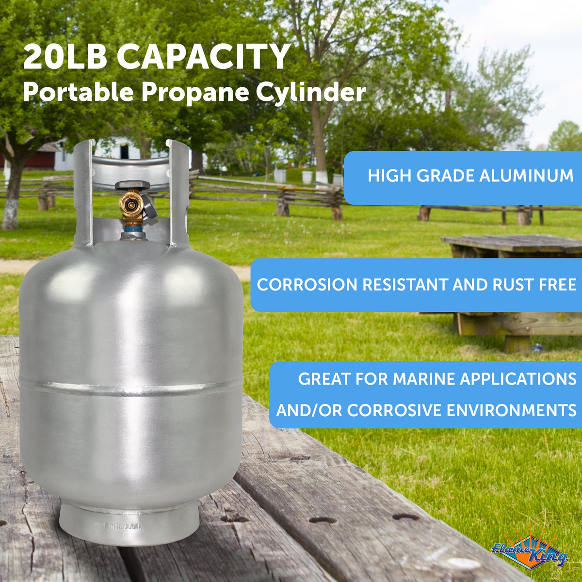 Flame King Lightweight 20lb Aluminum Propane Tank LP Cylinder with OPD & Gauge