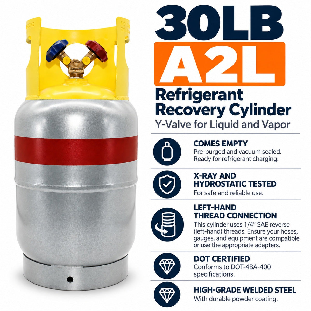 Flame King 30lb Refrigerant Recovery Cylinder Tank for A2L Refrigerants