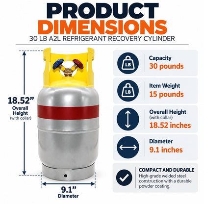 Flame King 30lb Refrigerant Recovery Cylinder Tank for A2L Refrigerants