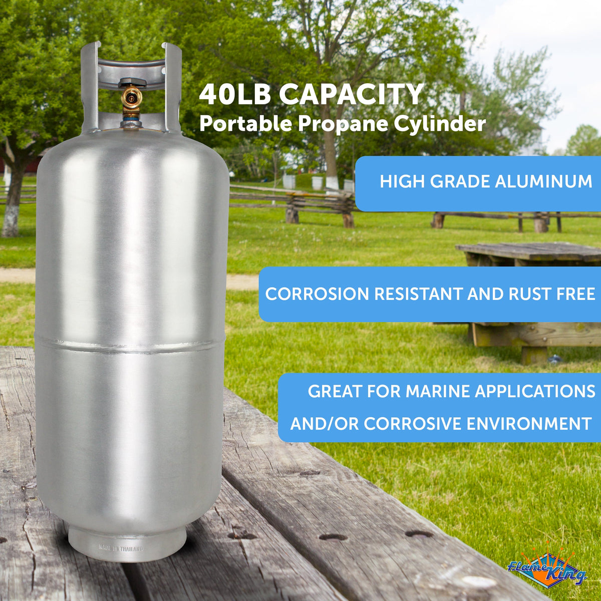 Flame King Lightweight Aluminum 40lb Propane Tank Cylinder Premium OPD Valve