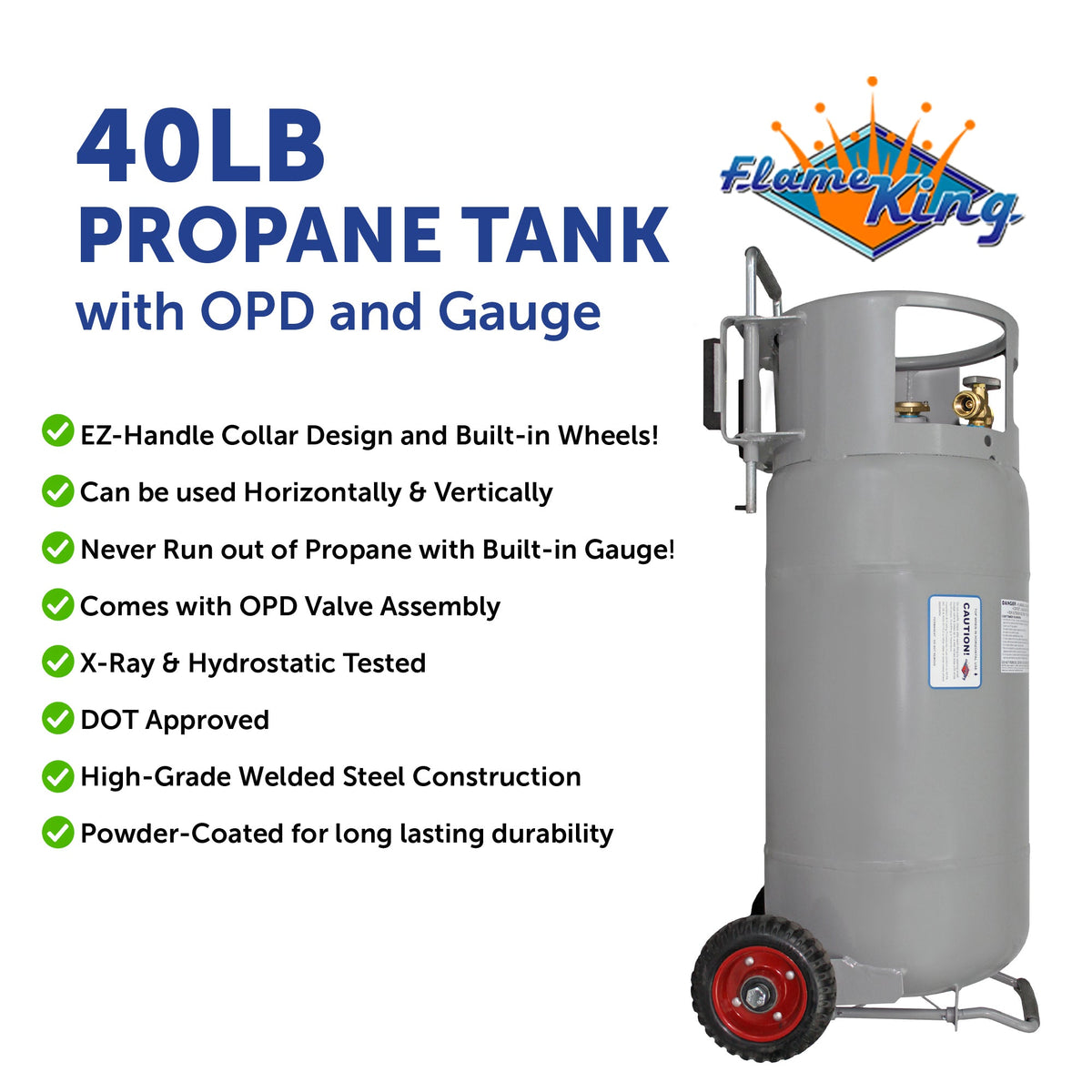 Flame King 40lb Horizontal & Vertical Empty Propane Cylinder with OPD & Wheels