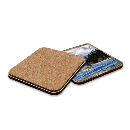 Fishing Boats Wooden Cork Placemat and Coasters Gift Set of 7 by Nature Wonders Coastal Wildlife Decor  - 85405C-S7