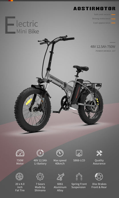 Foldable Electric Fat Tire Bike 20 Inch – Dual Disc Brakes with Fenders