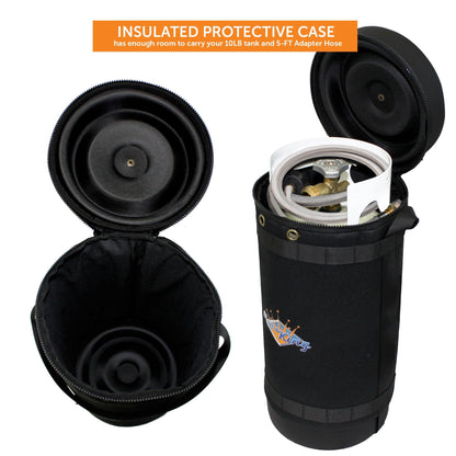 Flame King Propane Gas Hauler Kit 10lb Propane Tank, Adapter Hose and Insulated Protective Carry Case