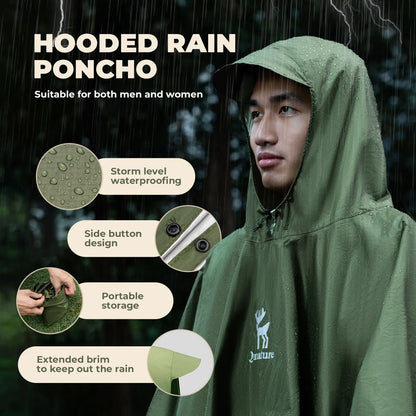 Unisex Waterproof Rain Poncho with Pocket for Hiking Outdoor